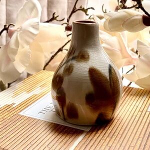 Anthropologie Brown and Cream Glazed Bud Vase